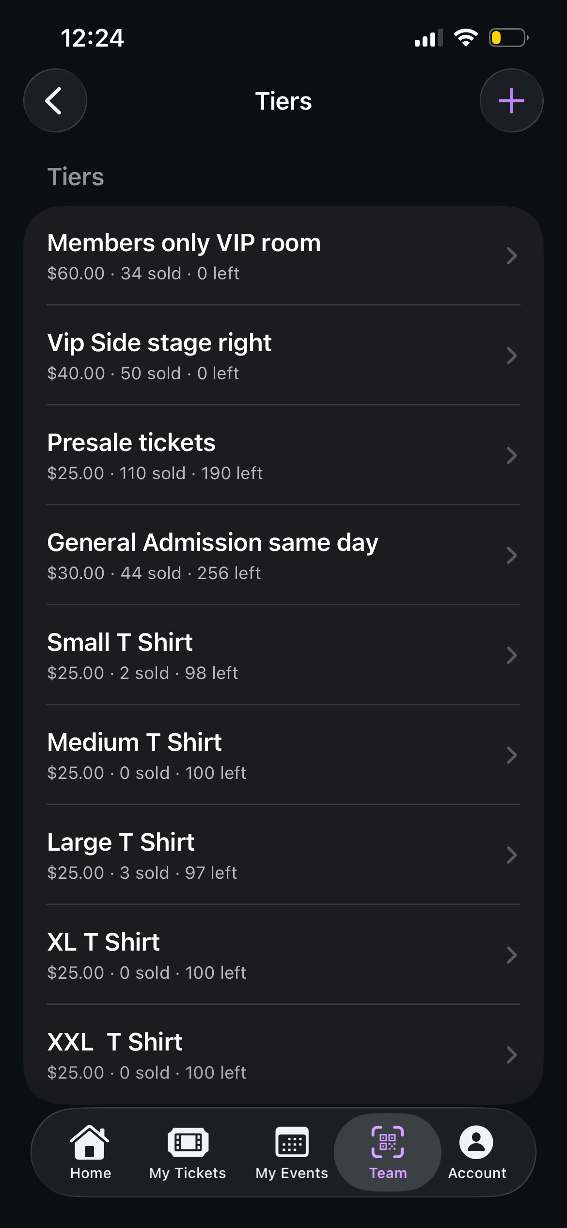 Ticket Fuze iOS app — managing ticket tiers on iPhone
